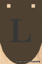 A simulated image of the stitched needlepoint design: Banner 18m Rounded L Black on Brown. Not A.I. generated.