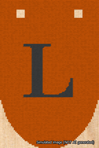 A simulated image of the stitched needlepoint design: Banner 18m Rounded L Black on Orange. Not A.I. generated.