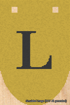 A simulated image of the stitched needlepoint design: Banner 18m Rounded L Black on Yellow. Not A.I. generated.