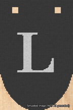 A simulated image of the stitched needlepoint design: Banner 18m Rounded L White on Black. Not A.I. generated.