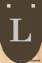 A simulated image of the stitched needlepoint design: Banner 18m Rounded L White on Brown. Not A.I. generated.