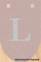 A simulated image of the stitched needlepoint design: Banner 18m Rounded L White on Pink. Not A.I. generated.