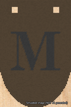A simulated image of the stitched needlepoint design: Banner 18m Rounded M Black on Brown. Not A.I. generated.