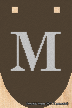 A simulated image of the stitched needlepoint design: Banner 18m Rounded M White on Brown. Not A.I. generated.