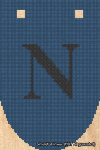 A simulated image of the stitched needlepoint design: Banner 18m Rounded N Black on Blue. Not A.I. generated.