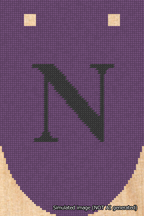 A simulated image of the stitched needlepoint design: Banner 18m Rounded N Black on Purple. Not A.I. generated.