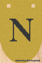 A simulated image of the stitched needlepoint design: Banner 18m Rounded N Black on Yellow. Not A.I. generated.