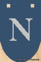 A simulated image of the stitched needlepoint design: Banner 18m Rounded N White on Blue. Not A.I. generated.