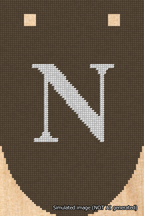 A simulated image of the stitched needlepoint design: Banner 18m Rounded N White on Brown. Not A.I. generated.