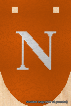 A simulated image of the stitched needlepoint design: Banner 18m Rounded N White on Orange. Not A.I. generated.