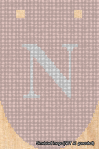 A simulated image of the stitched needlepoint design: Banner 18m Rounded N White on Pink. Not A.I. generated.