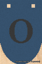 A simulated image of the stitched needlepoint design: Banner 18m Rounded O Black on Blue. Not A.I. generated.