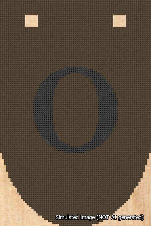 A simulated image of the stitched needlepoint design: Banner 18m Rounded O Black on Brown. Not A.I. generated.