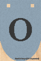 A simulated image of the stitched needlepoint design: Banner 18m Rounded O Black on Light Blue. Not A.I. generated.