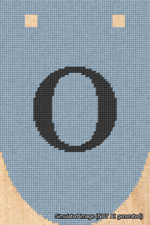 A simulated image of the stitched needlepoint design: Banner 18m Rounded O Black on Light Blue. Not A.I. generated.