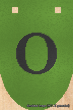 A simulated image of the stitched needlepoint design: Banner 18m Rounded O Black on Light Green. Not A.I. generated.