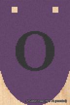 A simulated image of the stitched needlepoint design: Banner 18m Rounded O Black on Purple. Not A.I. generated.