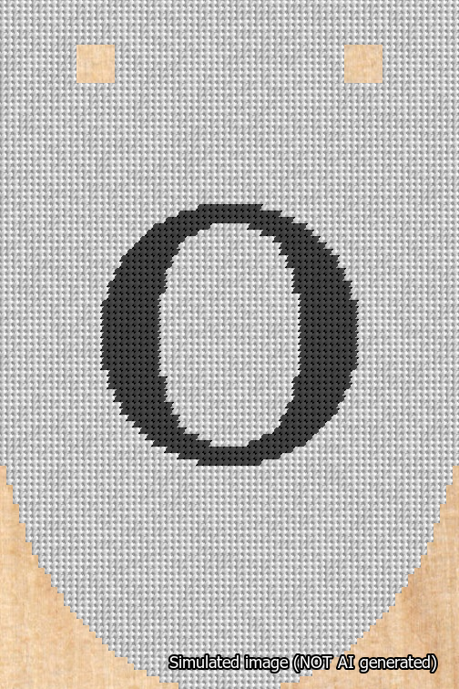 A simulated image of the stitched needlepoint design: Banner 18m Rounded O Black on White. Not A.I. generated.
