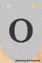 A simulated image of the stitched needlepoint design: Banner 18m Rounded O Black on White. Not A.I. generated.