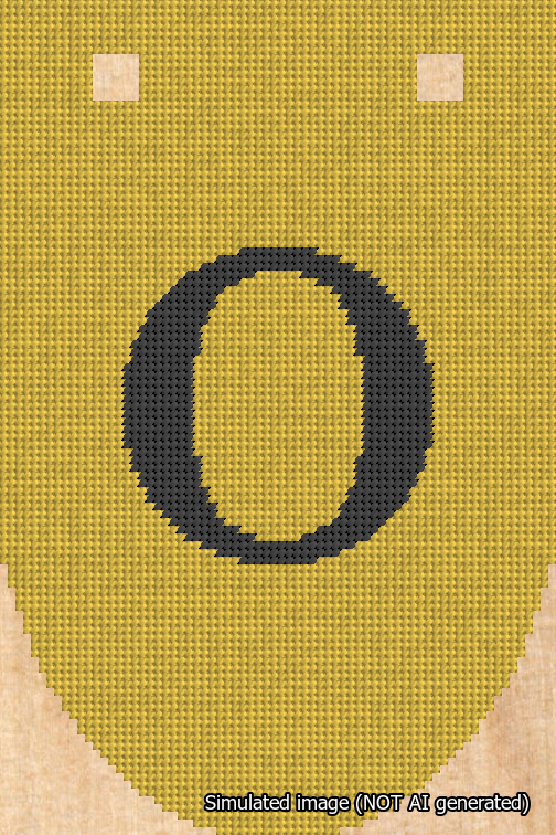 A simulated image of the stitched needlepoint design: Banner 18m Rounded O Black on Yellow. Not A.I. generated.