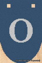 A simulated image of the stitched needlepoint design: Banner 18m Rounded O White on Blue. Not A.I. generated.