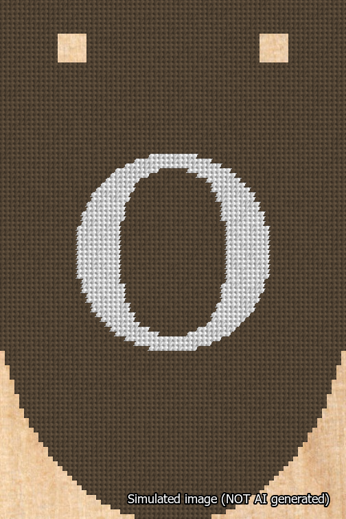 A simulated image of the stitched needlepoint design: Banner 18m Rounded O White on Brown. Not A.I. generated.