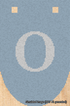 A simulated image of the stitched needlepoint design: Banner 18m Rounded O White on Light Blue. Not A.I. generated.