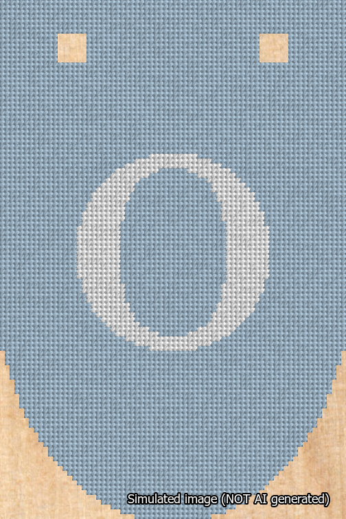 A simulated image of the stitched needlepoint design: Banner 18m Rounded O White on Light Blue. Not A.I. generated.