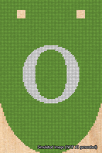 A simulated image of the stitched needlepoint design: Banner 18m Rounded O White on Light Green. Not A.I. generated.