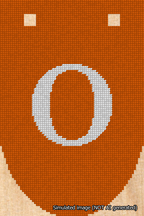A simulated image of the stitched needlepoint design: Banner 18m Rounded O White on Orange. Not A.I. generated.