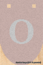 A simulated image of the stitched needlepoint design: Banner 18m Rounded O White on Pink. Not A.I. generated.