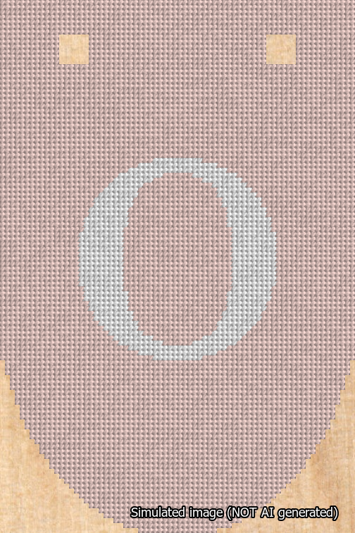 A simulated image of the stitched needlepoint design: Banner 18m Rounded O White on Pink. Not A.I. generated.