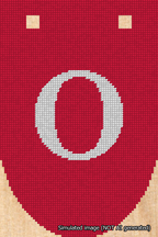 A simulated image of the stitched needlepoint design: Banner 18m Rounded O White on Red. Not A.I. generated.