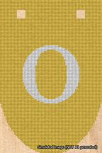 A simulated image of the stitched needlepoint design: Banner 18m Rounded O White on Yellow. Not A.I. generated.