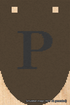 A simulated image of the stitched needlepoint design: Banner 18m Rounded P Black on Brown. Not A.I. generated.