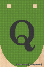 A simulated image of the stitched needlepoint design: Banner 18m Rounded Q Black on Light Green. Not A.I. generated.