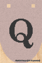 A simulated image of the stitched needlepoint design: Banner 18m Rounded Q Black on Pink. Not A.I. generated.