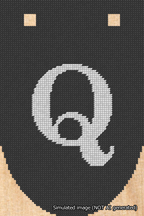 A simulated image of the stitched needlepoint design: Banner 18m Rounded Q White on Black. Not A.I. generated.