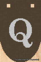 A simulated image of the stitched needlepoint design: Banner 18m Rounded Q White on Brown. Not A.I. generated.