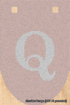 A simulated image of the stitched needlepoint design: Banner 18m Rounded Q White on Pink. Not A.I. generated.