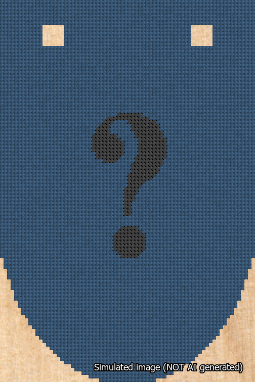 A simulated image of the stitched needlepoint design: Banner 18m Rounded Question Black on Blue. Not A.I. generated.