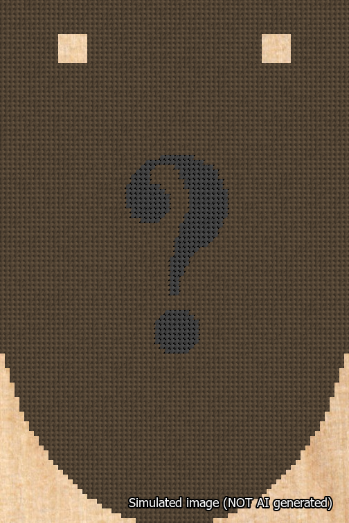 A simulated image of the stitched needlepoint design: Banner 18m Rounded Question Black on Brown. Not A.I. generated.
