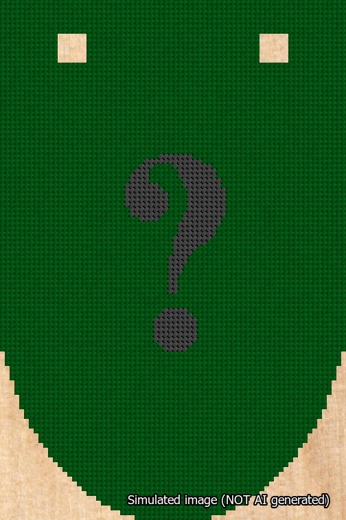 A simulated image of the stitched needlepoint design: Banner 18m Rounded Question Black on Green. Not A.I. generated.