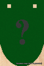 A simulated image of the stitched needlepoint design: Banner 18m Rounded Question Black on Green. Not A.I. generated.