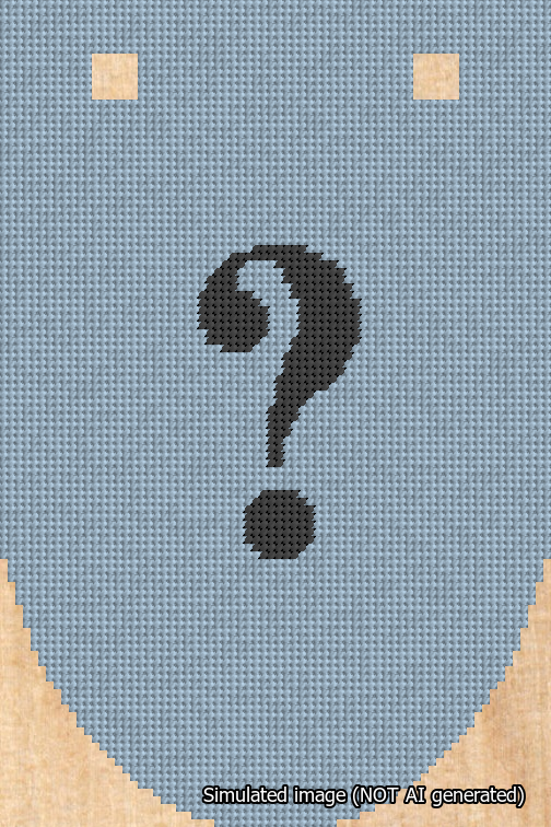 A simulated image of the stitched needlepoint design: Banner 18m Rounded Question Black on Light Blue. Not A.I. generated.