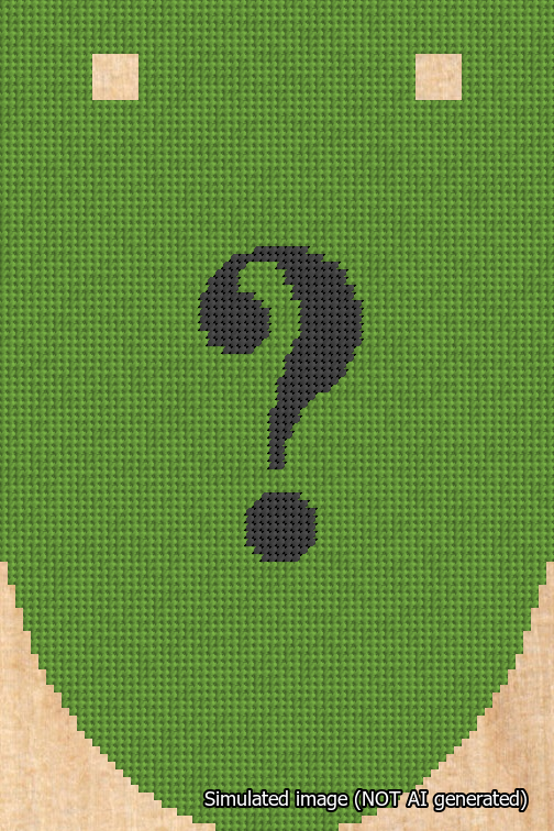 A simulated image of the stitched needlepoint design: Banner 18m Rounded Question Black on Light Green. Not A.I. generated.