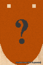 A simulated image of the stitched needlepoint design: Banner 18m Rounded Question Black on Orange. Not A.I. generated.