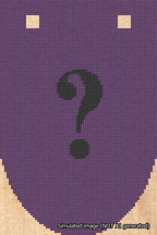 A simulated image of the stitched needlepoint design: Banner 18m Rounded Question Black on Purple. Not A.I. generated.