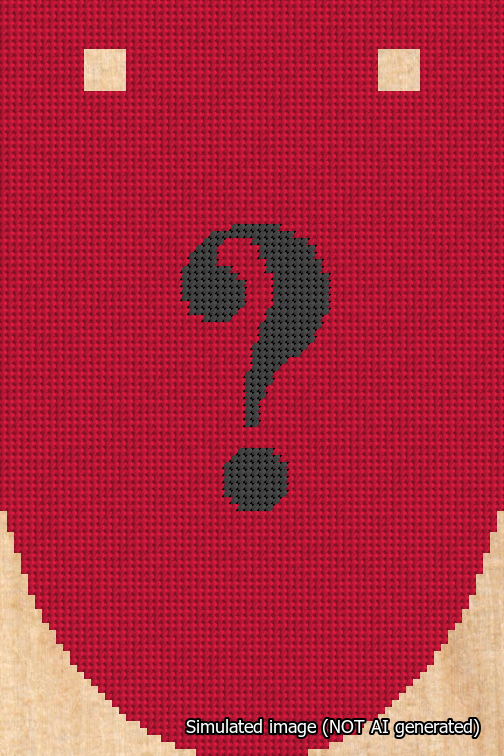 A simulated image of the stitched needlepoint design: Banner 18m Rounded Question Black on Red. Not A.I. generated.