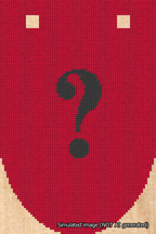 A simulated image of the stitched needlepoint design: Banner 18m Rounded Question Black on Red. Not A.I. generated.